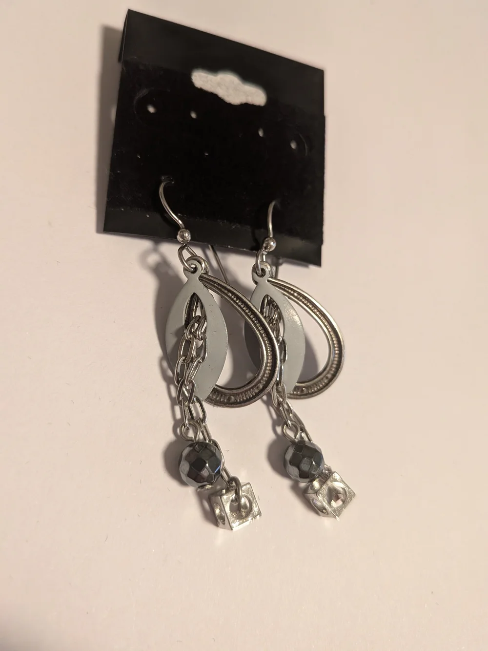 Silver Dangle Chain Earrings with Faceted Bead‎ - Women Jewelry